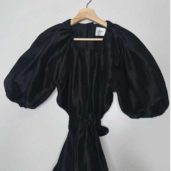 Aje Psychedelia Puff Sleeve Cut Out Mini Dress Tie Back Black Size US 8 - Picture 3 of 11